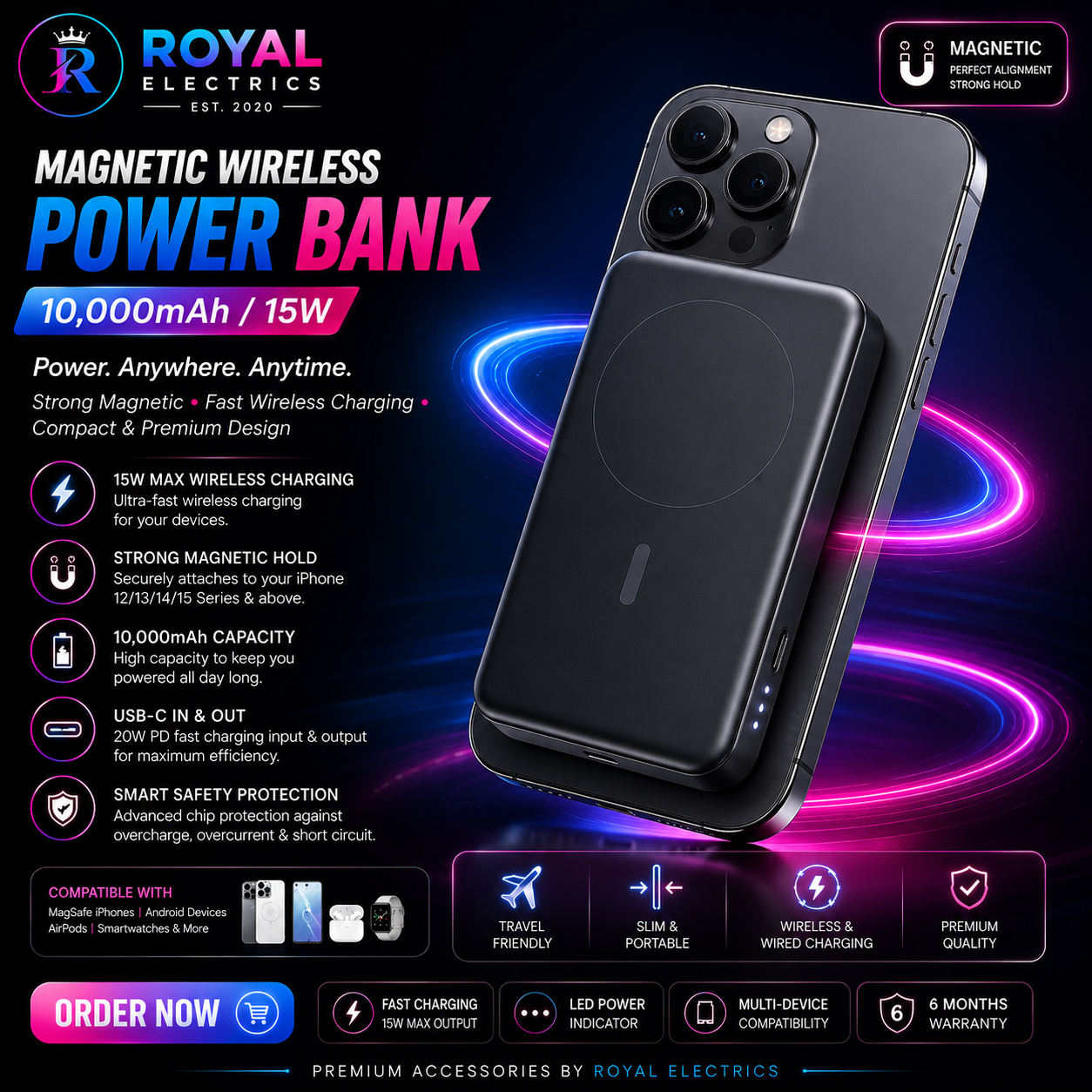 Royal Electrics Magnetic Wireless Power Bank (10,000mAh / 15W) ⚡