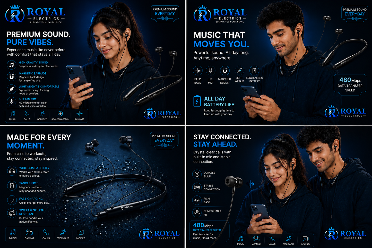 🎧 Premium Wireless Neckband Earphones – Crystal Clear Sound | THE ROYAL ELECTRONICS