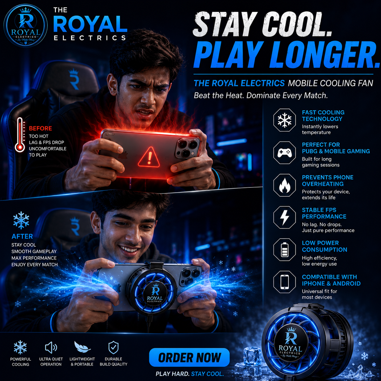 Stay Cool. Play Longer. | THE ROYAL ELECTRICS Mobile Cooling Fan ❄️🎮