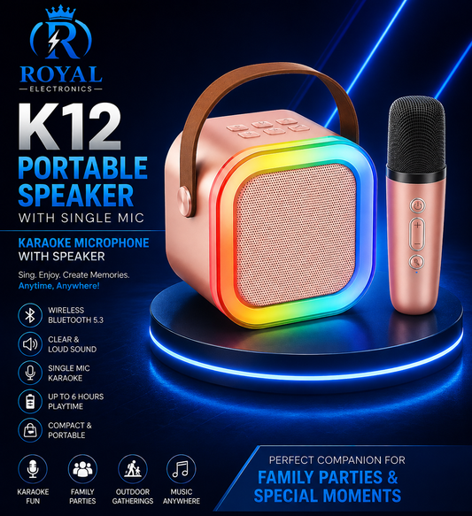 K12 Portable Bluetooth Speaker with Single Mic – Karaoke Anytime, Anywhere! 🎤🔊