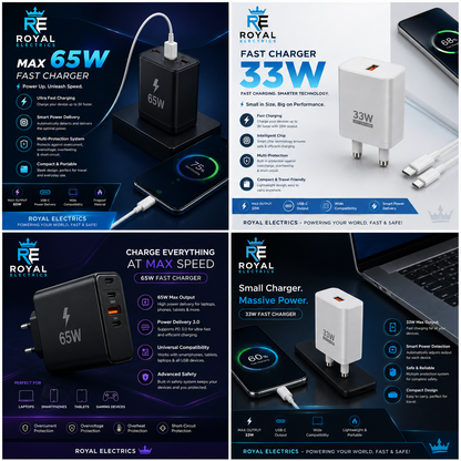 Power Up Faster with Royal Electrics 33W & 65W Fast Chargers ⚡