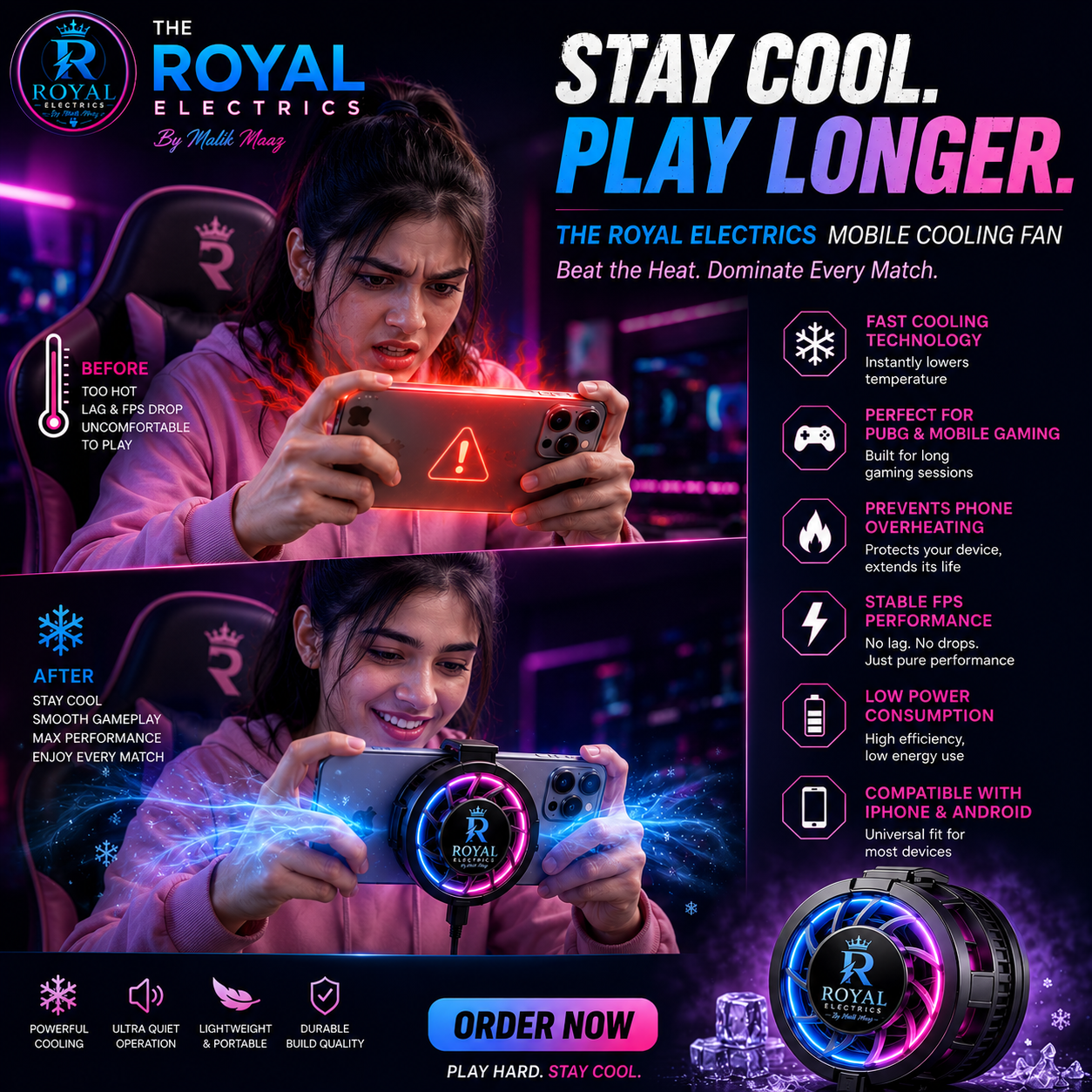 Stay Cool. Play Longer. | THE ROYAL ELECTRICS Mobile Cooling Fan ❄️🎮