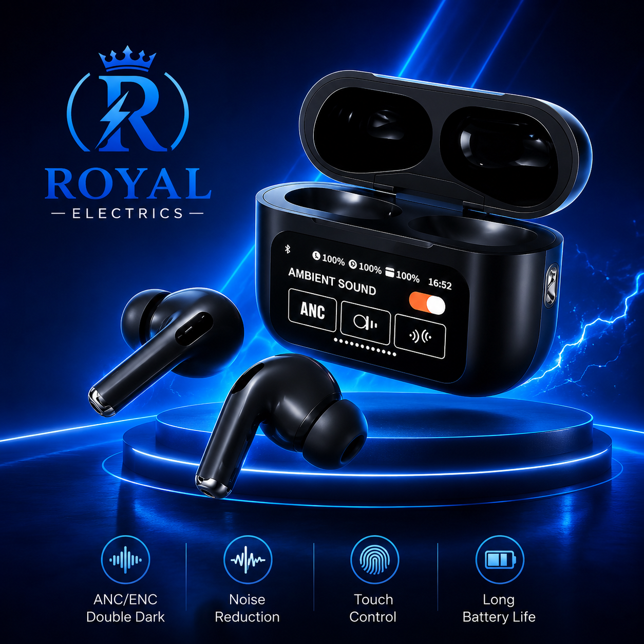 Royal Electrics A9 Pro ANC/ENC Wireless Earbuds with Smart Touch Display