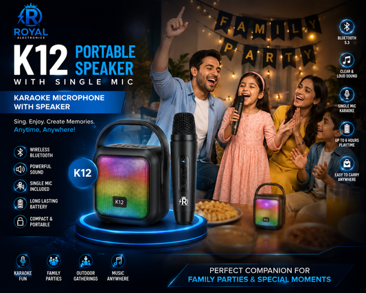 K12 Portable Bluetooth Speaker with Single Mic – Karaoke Anytime, Anywhere! 🎤🔊